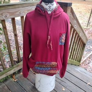 Cozy Burgundy Patchwork Hoodie